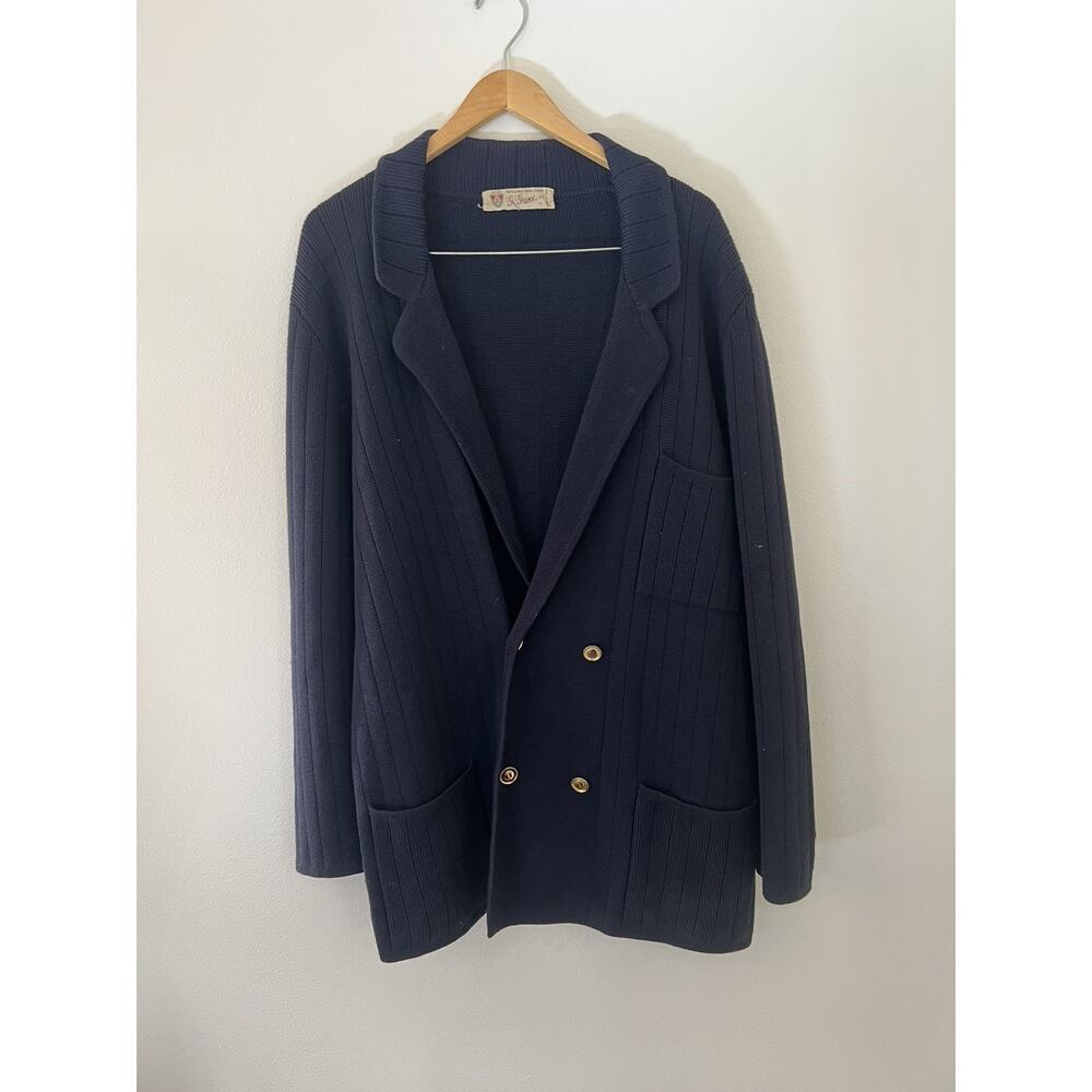 Vintage Navy Blue GUCCI Wool Double Breasted Knit Men Cardigan Sweater 50s 60's - Picture 7 of 13